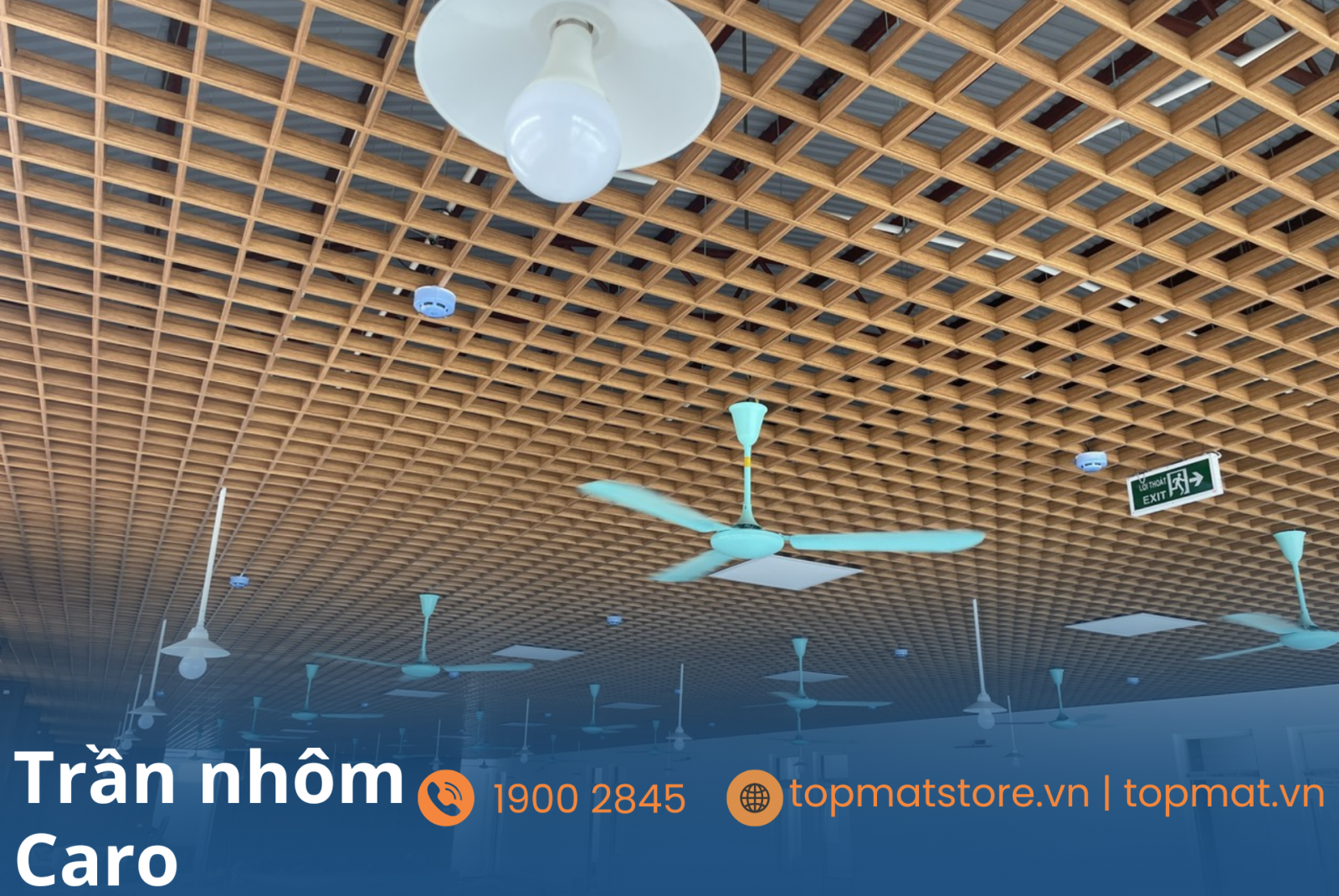 Trần nhôm caro vân gỗ chân thật, tạo không gian