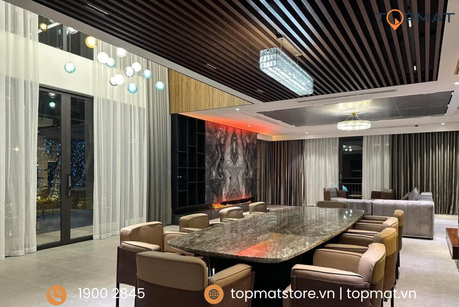 Trần nhôm U-Shaped phòng khách sang trọng 