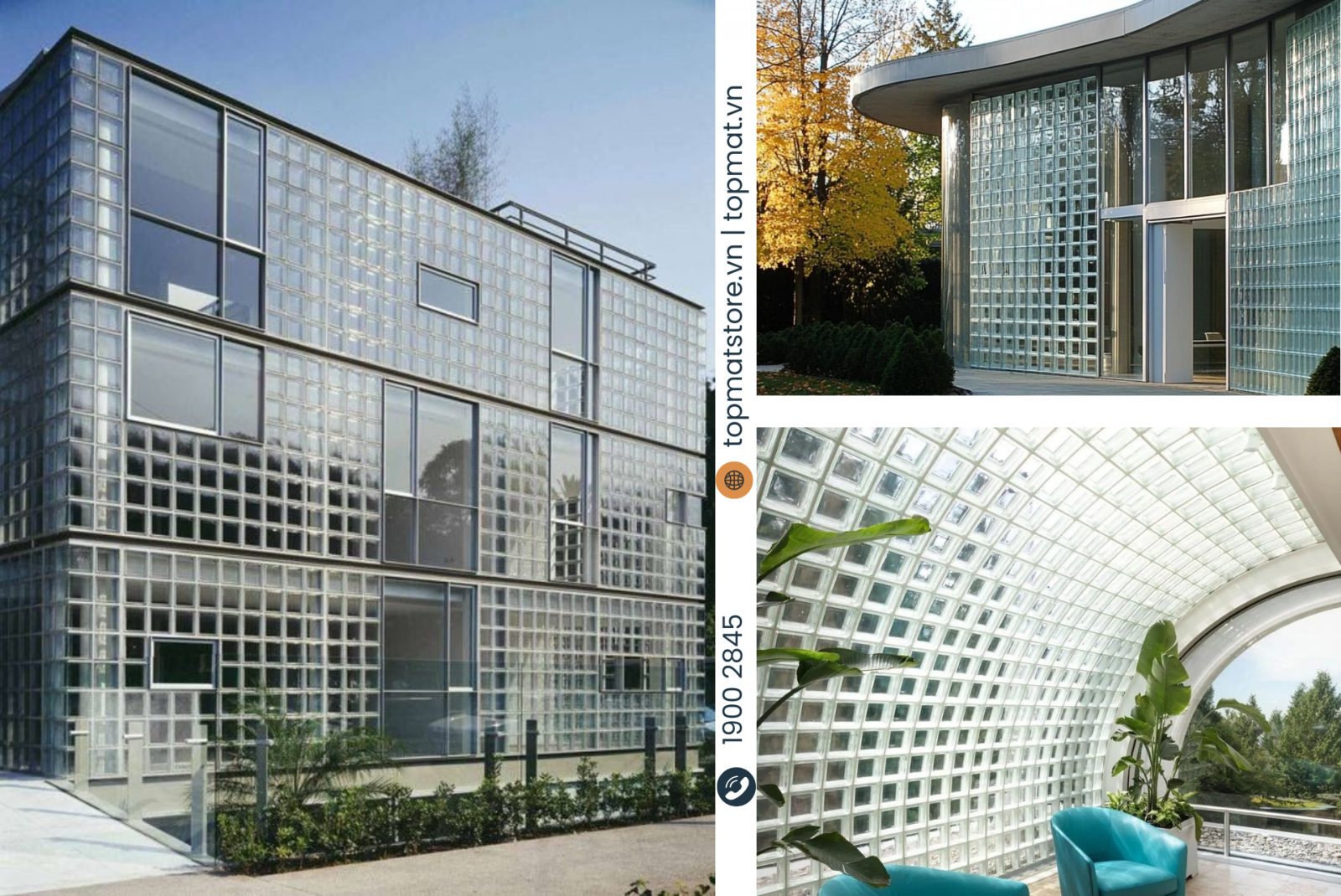 Gach kính trang trí mặt tiền lấy sáng sang trọng 